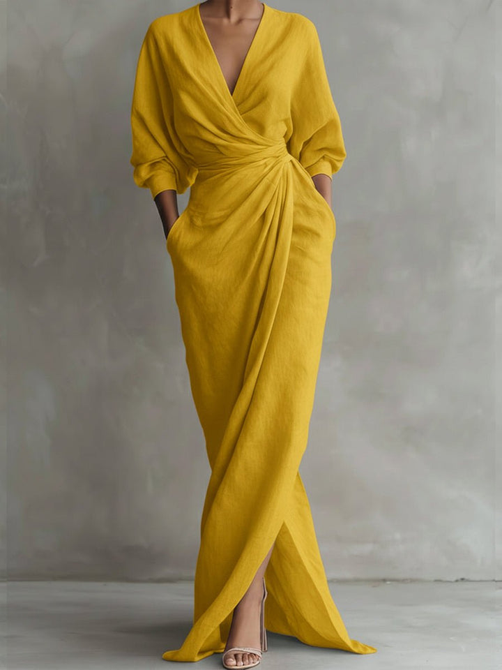 Velisande | Women's Elegant V-Neck Draped Maxi Wrap Dress