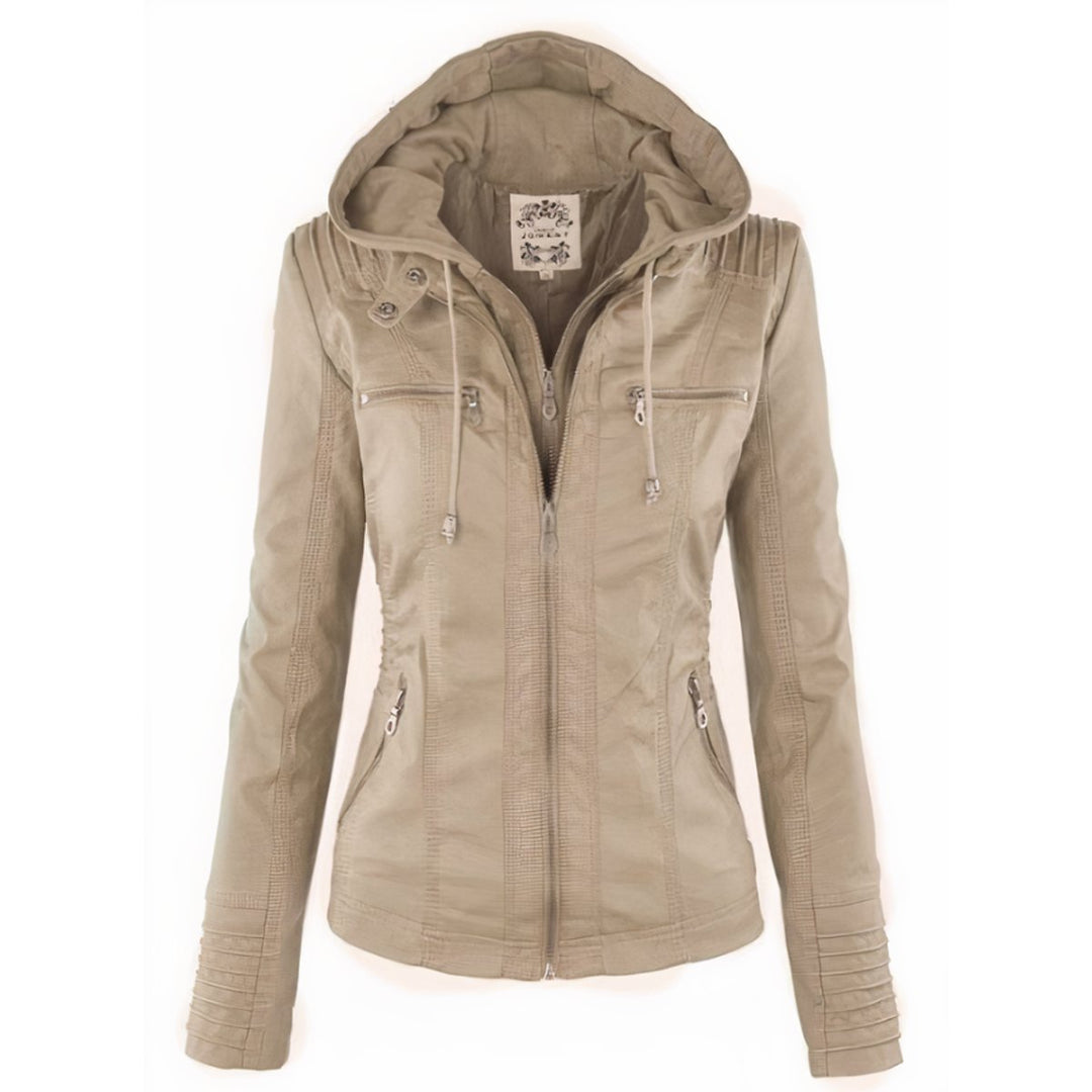 Vera | Faux Leather Jacket – Fitted Moto Style with Removable Hood