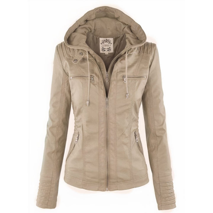 Vera | Faux Leather Jacket – Fitted Moto Style with Removable Hood