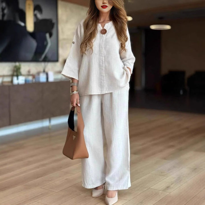 Linara | Set aus legerer Tunika mit 3/4-Ärmeln und Hose mit weitem Bein
