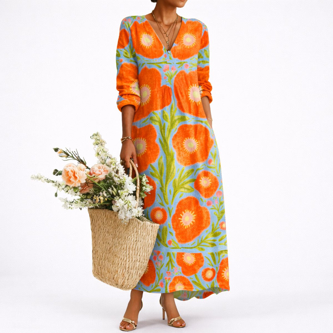 Lunaria | Women's Elegant Floral Maxi V-Neck Dress