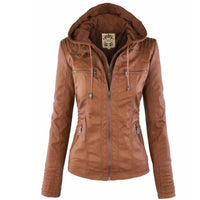 Serena | Hooded Removable Hood Faux Leather Jacket