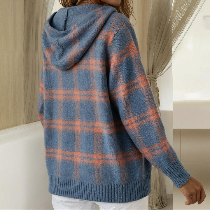 Kairi | Button-Up Hoodie Pullover – Classic Plaid Style for Women