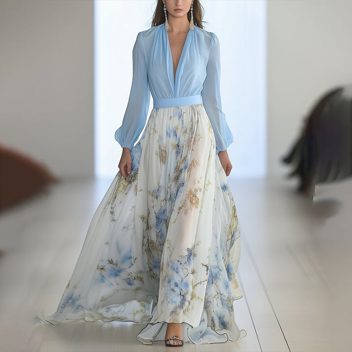 Celestine | Women's Deep V-Neck Floral Chiffon Maxi Dress