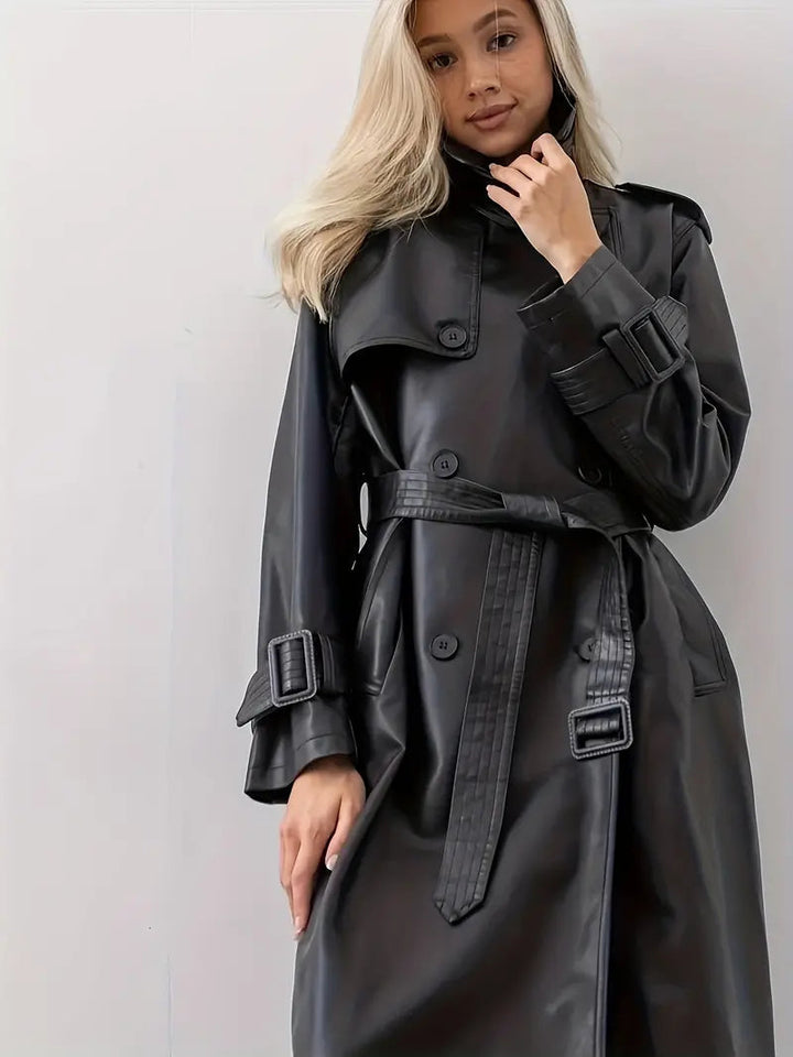 Valerie | Trench lungo elegante da donna in ecopelle con cintura