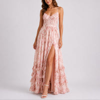 Violetara | Women's Fall Wedding Guest Floral Ruffled Corset Maxi Dress