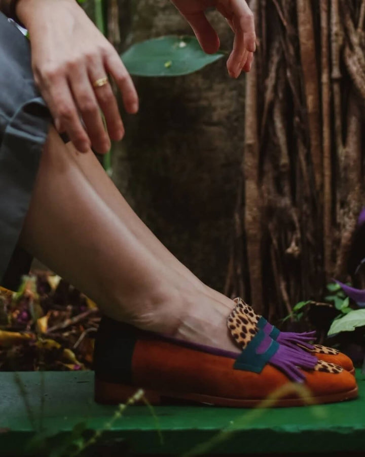 Colette | Damen-Loafer aus Leder mit Animalprint und Fransen