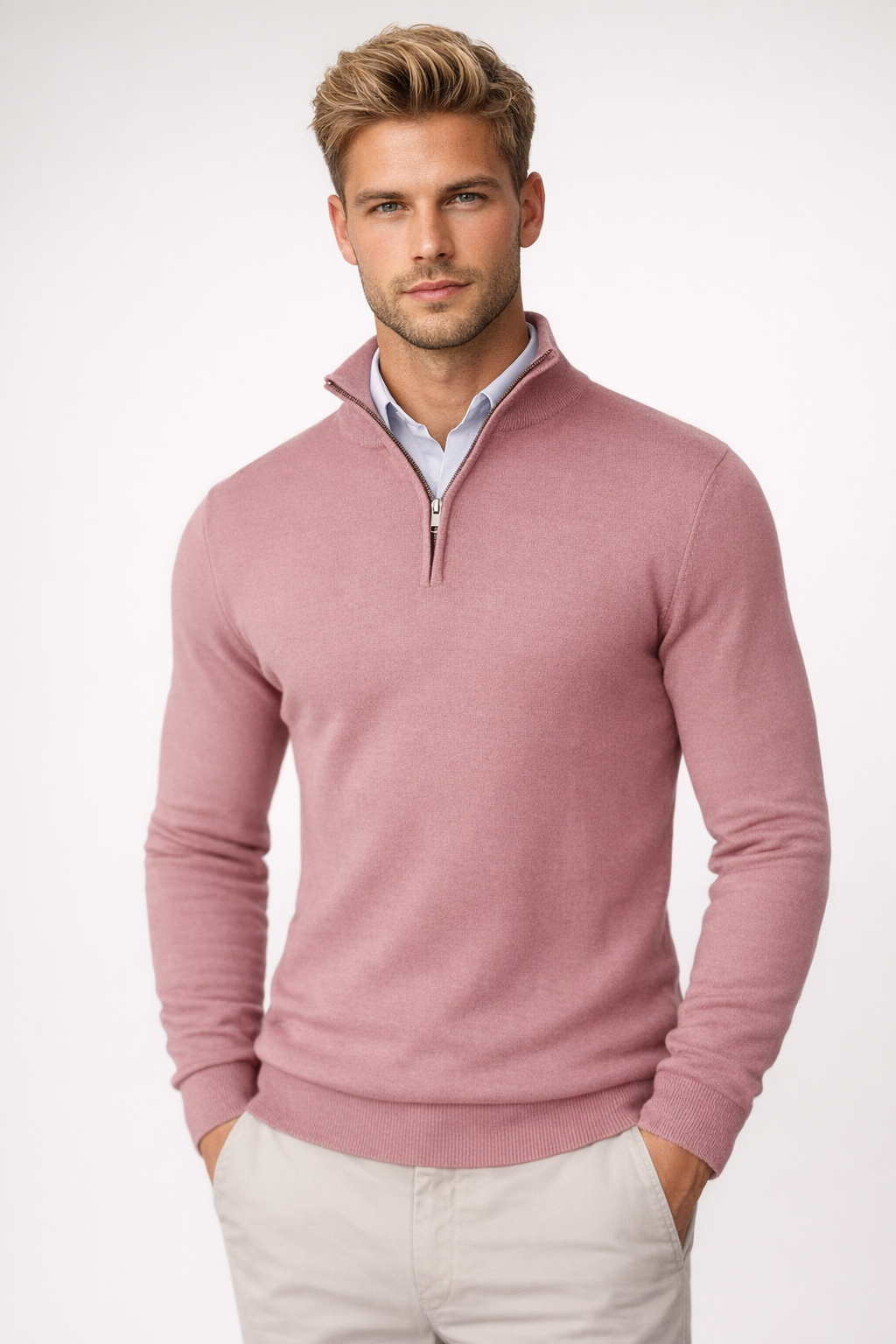 Everline | Modern Half Zip High Neck Sweater