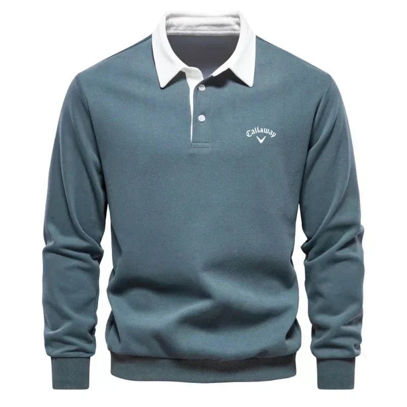 Hudson | Contrast Collar Long-Sleeve Cotton Blend Polo Sweater
