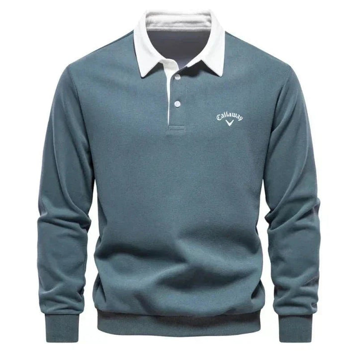Hudson | Contrast Collar Long-Sleeve Cotton Blend Polo Sweater
