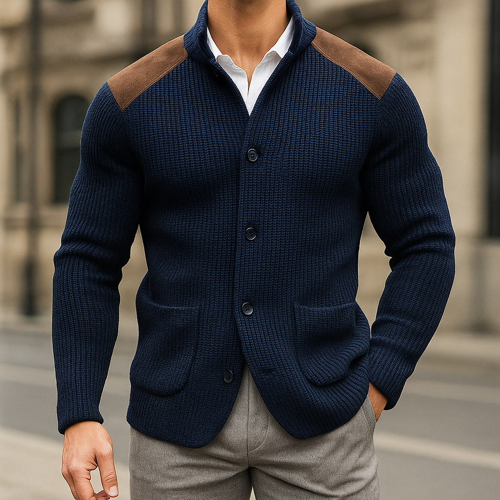 Julien | Strukturierter Strickblazer für Herren mit Velourslederdetails