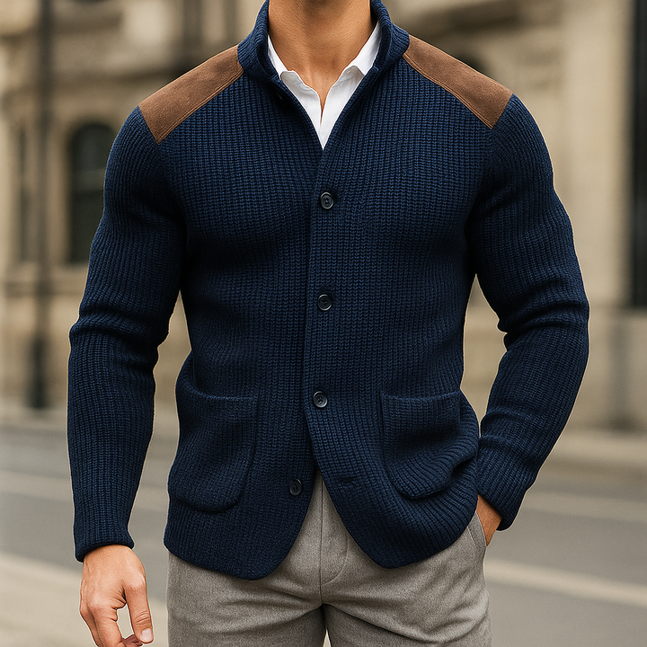 Julien | Strukturierter Strickblazer für Herren mit Velourslederdetails