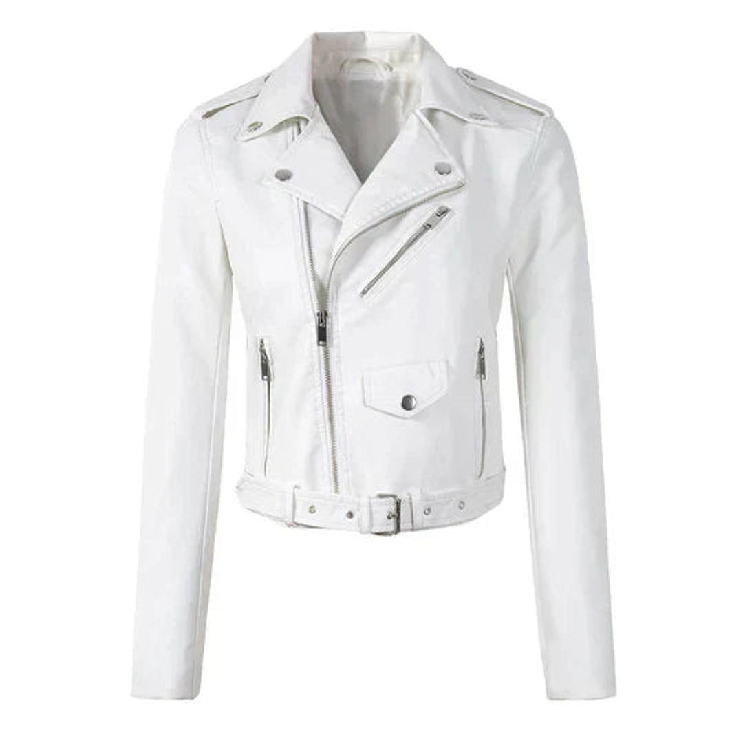 Rosie | Cropped Biker Faux Leather Jacket – Edgy Moto Style for Women
