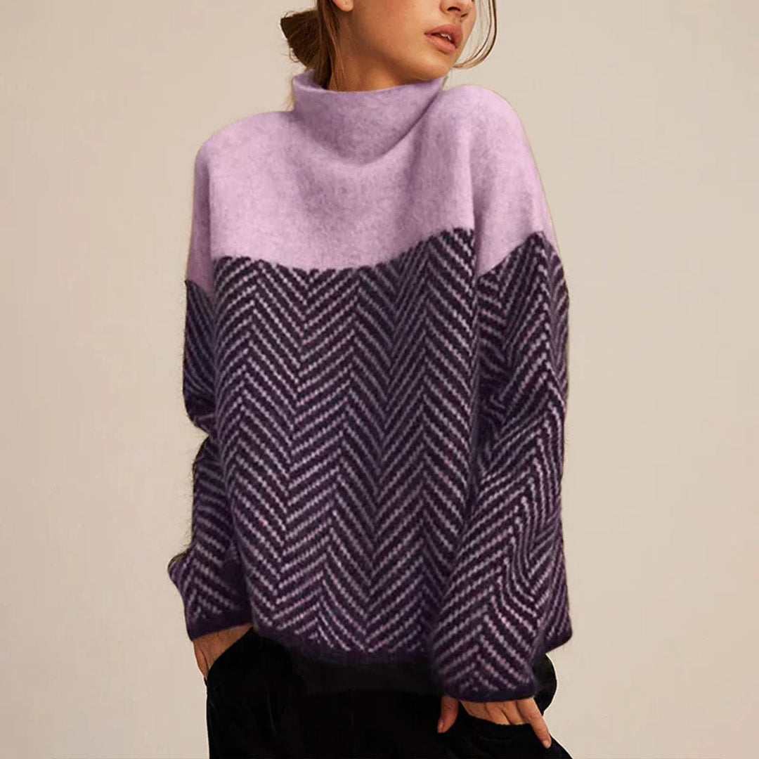 Greta | Oversized Turtleneck Sweater with Herringbone Pattern