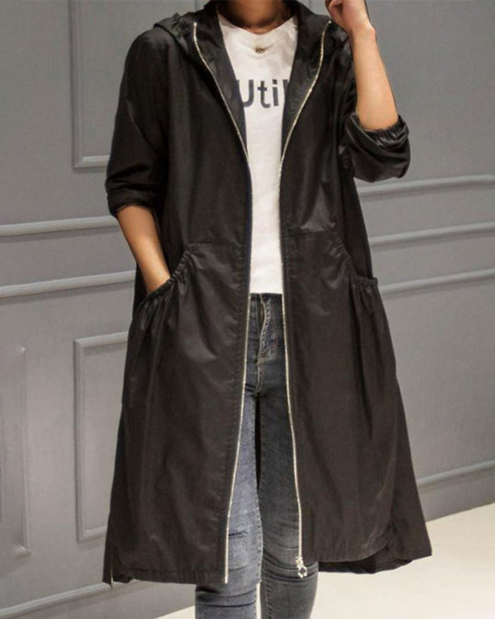 Sylvie | Stilvoller, wasserabweisender langer Trenchcoat mit Kapuze für Damen