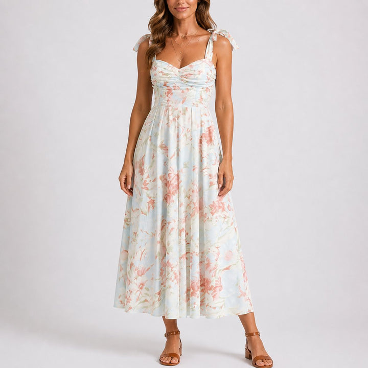 Aurelia | Florales Midikleid für Damen als Hochzeitsgastkleid im Herbst mit gerafftem Oberteil