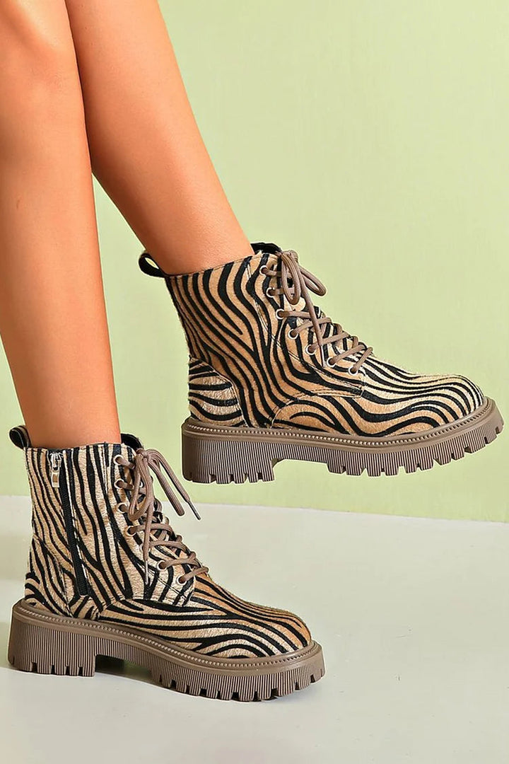 Savannah | Zebra Lace-Up Boots