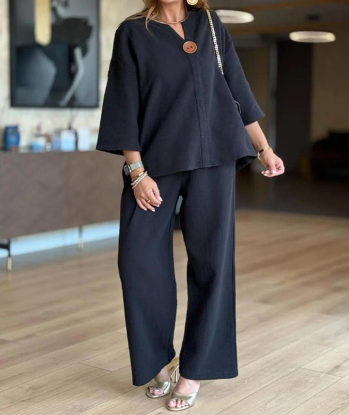 Linara | Set aus legerer Tunika mit 3/4-Ärmeln und Hose mit weitem Bein