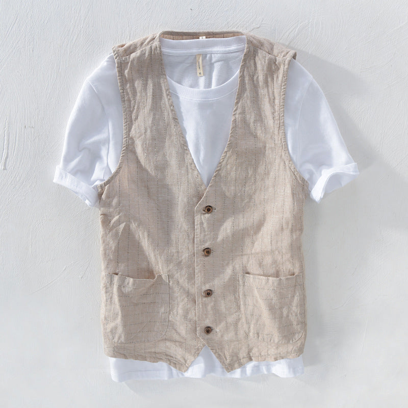 Cedric | Gilet classico da uomo in lino a righe