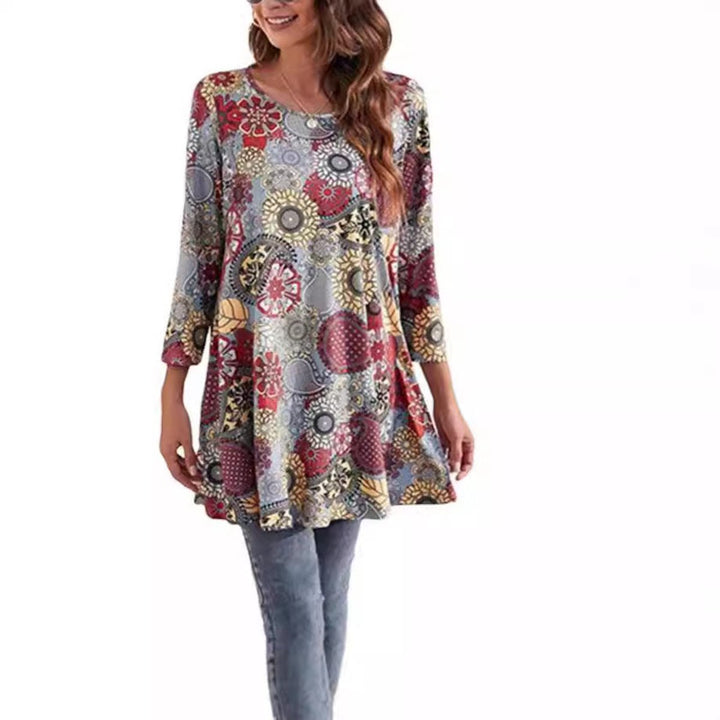Avelyn | A-Linien-Tunika-Oberteil mit Mandala-Print und 3/4-Ärmeln
