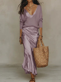 Novelle | Women's Satin Slip & Knit Top Midi Dress