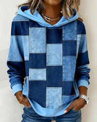 Freja | Checkered Patchwork Hooded Sweater