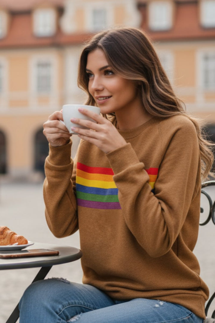 Elowen | Rainbow Striped Relaxed-Fit Crew-Neck Sweater