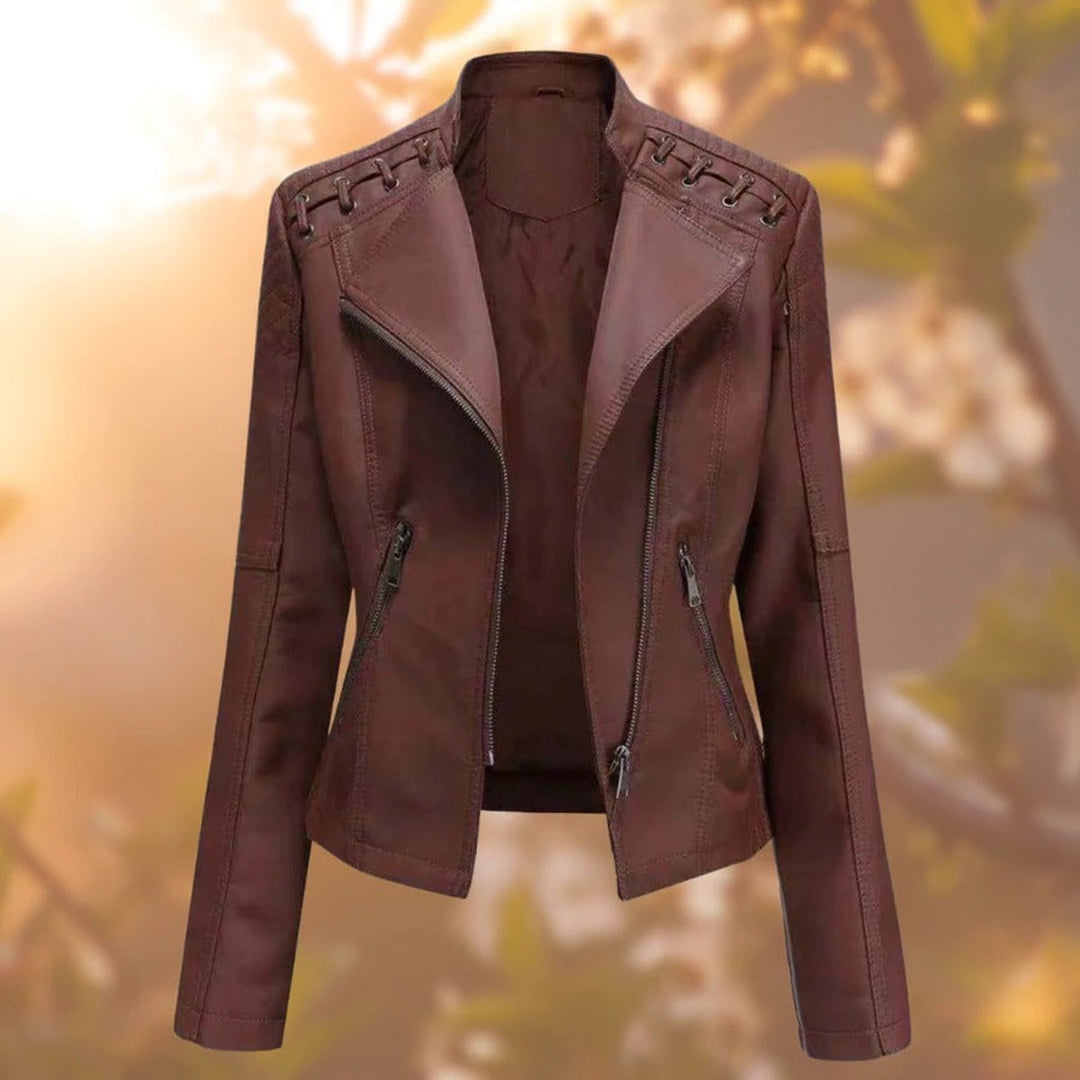 Vara | Biker-Style Zip-Up Faux Leather Jacket – Edgy Design for Women