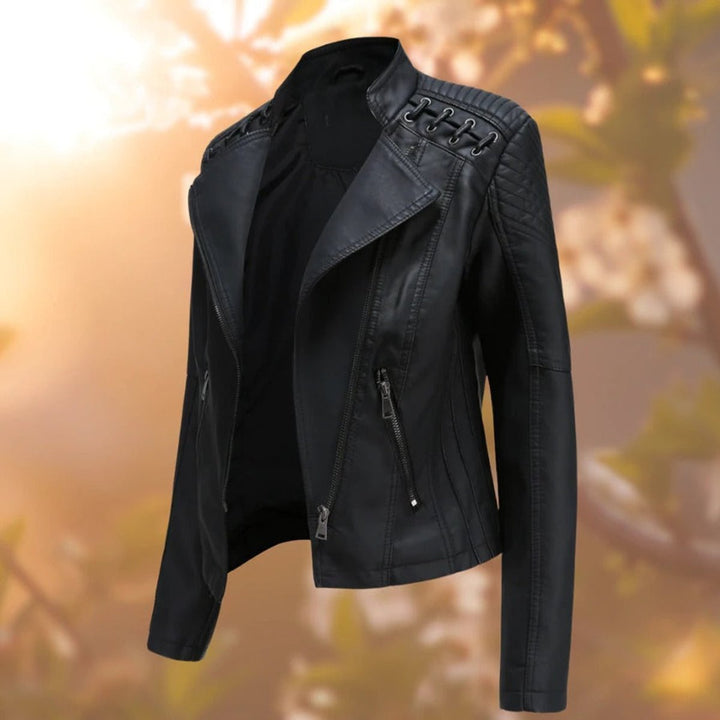 Vara | Biker-Style Zip-Up Faux Leather Jacket – Edgy Design for Women