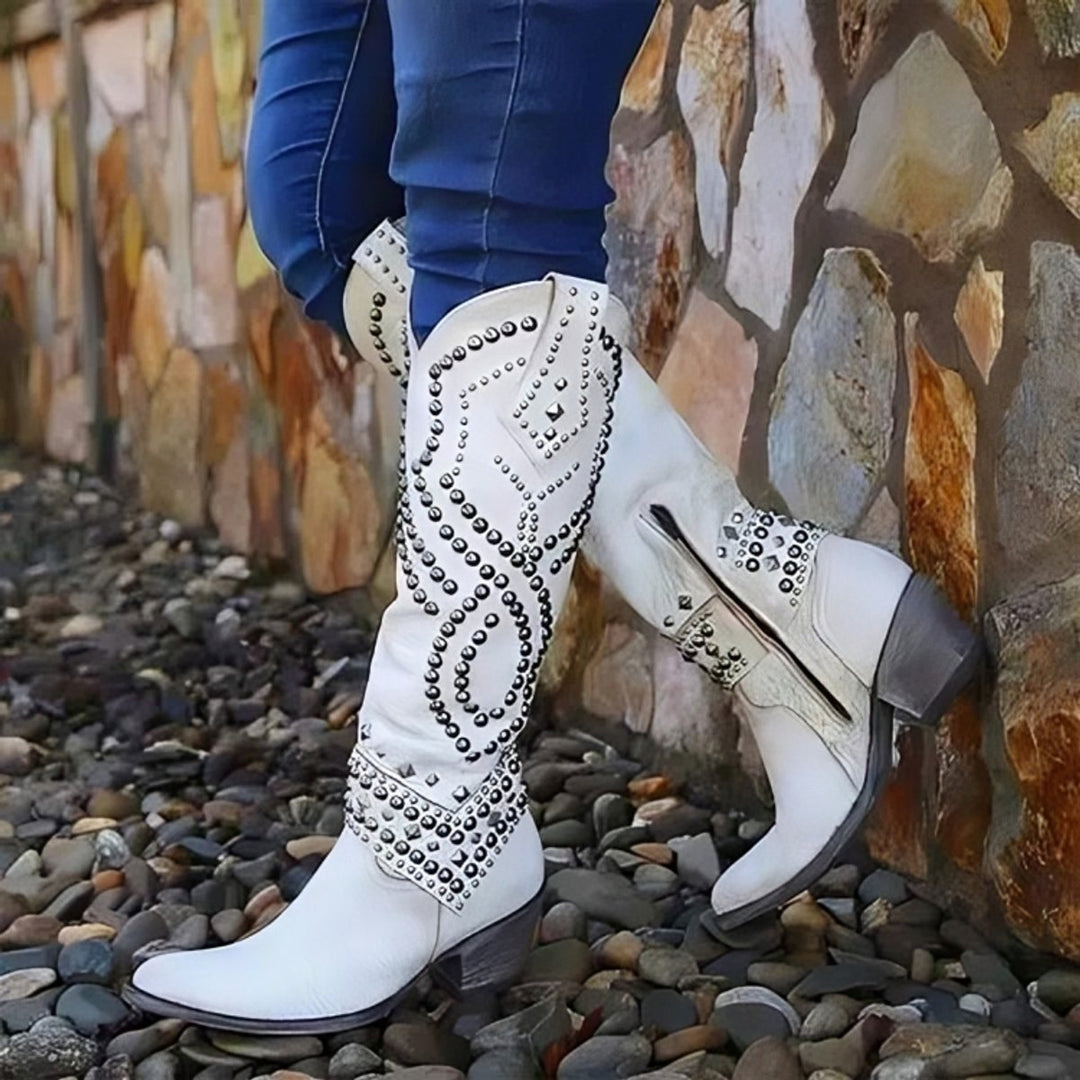 Seraphine | Stivali western da donna alti fino al ginocchio, con borchie e tacco largo