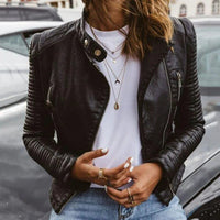 Roxanne | Quilted Sleeve Asymmetric Zip Faux Leather Jacket