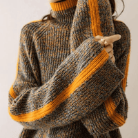 Chloe | Patchwork-Strickpullover aus Kaschmir mit Rollkragen