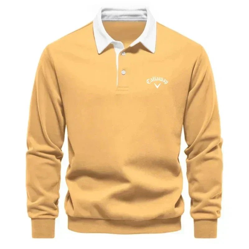 Hudson | Contrast Collar Long-Sleeve Cotton Blend Polo Sweater