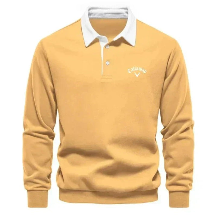 Hudson | Contrast Collar Long-Sleeve Cotton Blend Polo Sweater