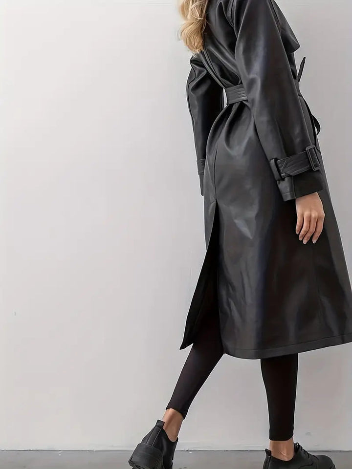 Valerie | Trench lungo elegante da donna in ecopelle con cintura