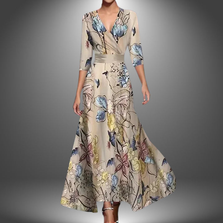 Elysia | Elegant Printed Wrap Dress with 3/4 Sleeves