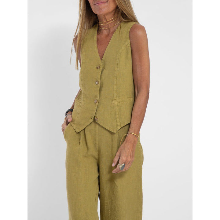 Eliana | Linen Button Detail Vest
