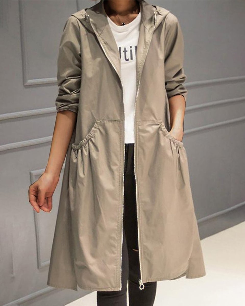 Sylvie | Stilvoller, wasserabweisender langer Trenchcoat mit Kapuze für Damen