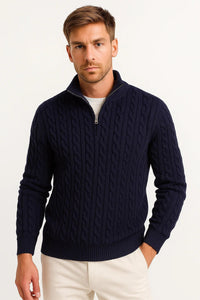 Ethan | Classic Quarter-Zip Cable-Knit Cotton Sweater