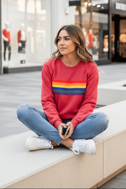 Elowen | Rainbow Striped Relaxed-Fit Crew-Neck Sweater