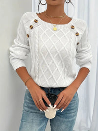Ingrid | Shoulder-Button Cable Knit Sweater