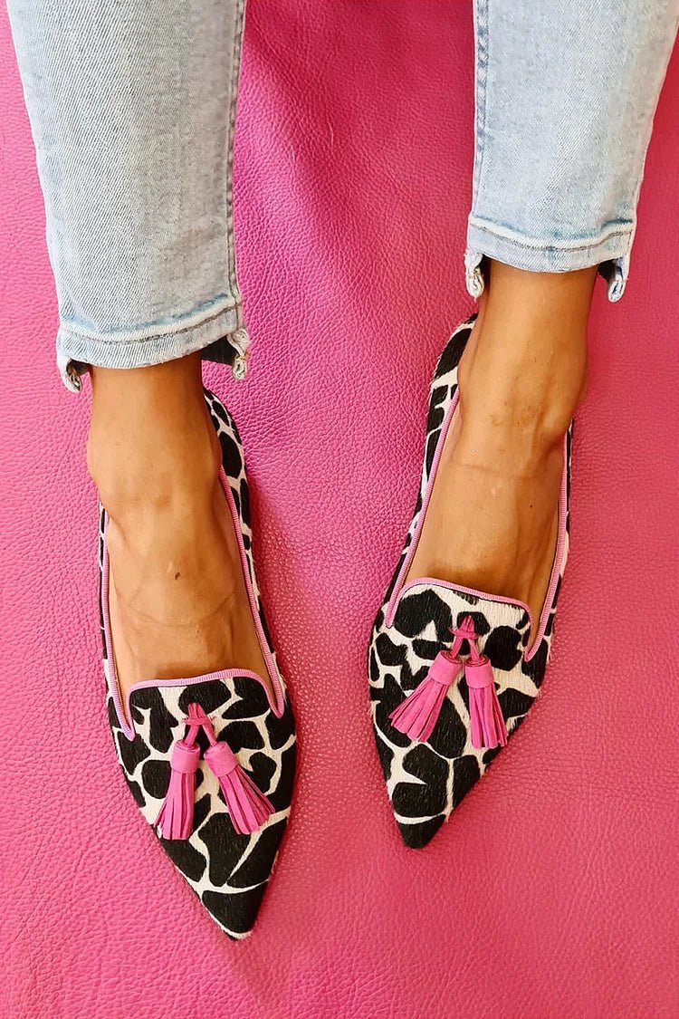 Giselle | Spitze Damen-Loafer mit Animalprint und Quasten