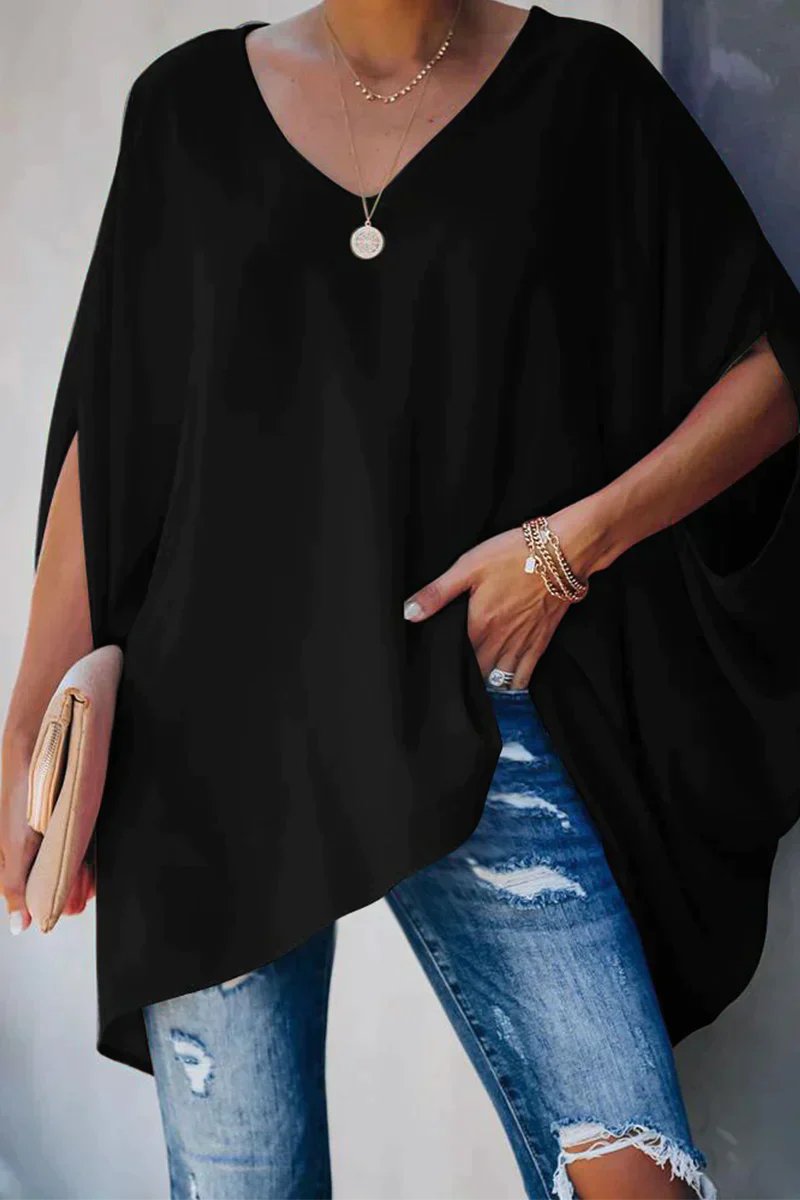 Damilia | Oversized-Tunika-Oberteil mit Fledermausärmeln und V-Ausschnitt