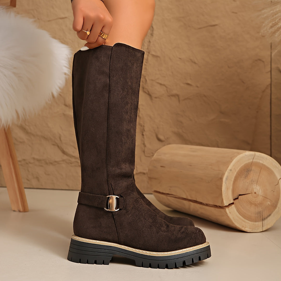 Sabeli | Elegante Velourslederstiefel für Damen mit knöchelhohem Schaft und Blockabsatz