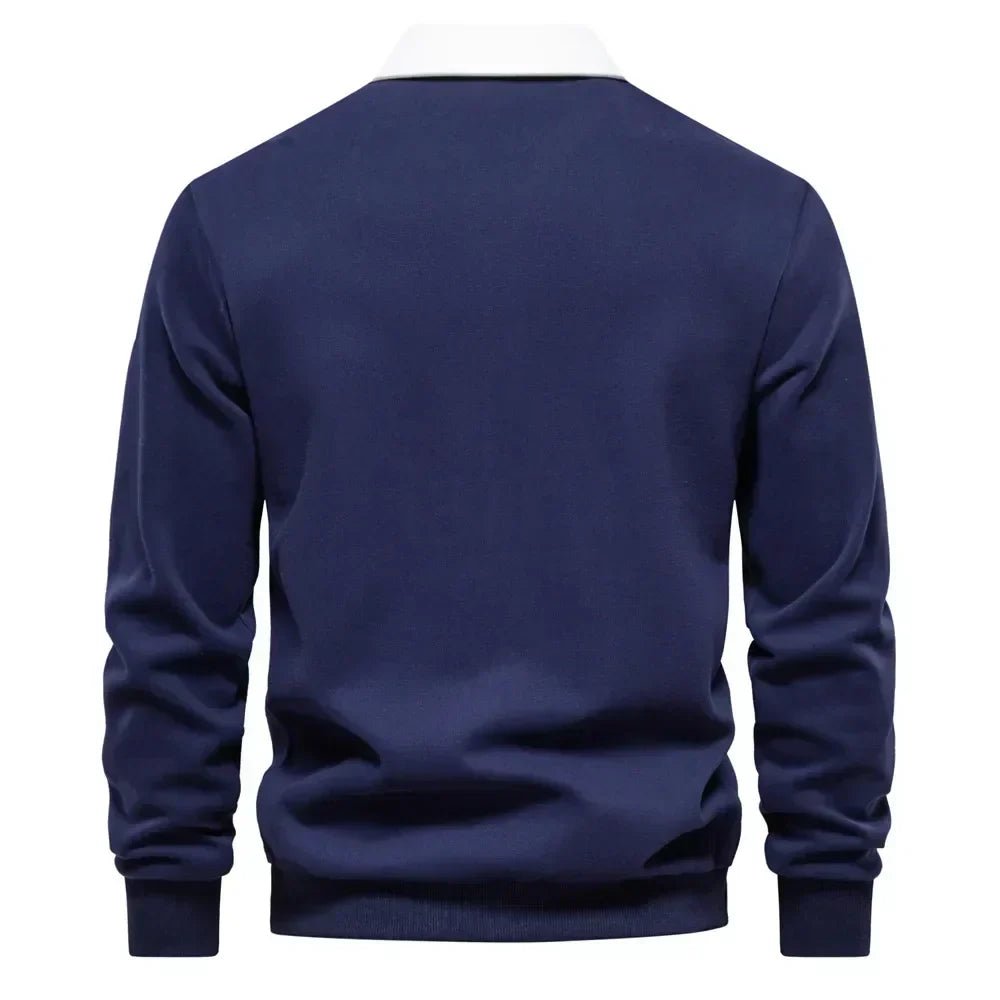 Hudson | Contrast Collar Long-Sleeve Cotton Blend Polo Sweater