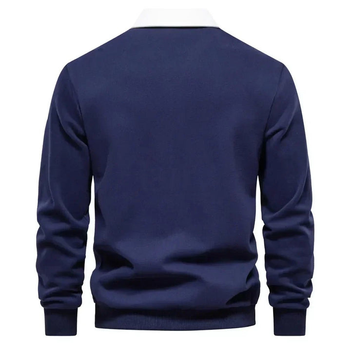 Hudson | Contrast Collar Long-Sleeve Cotton Blend Polo Sweater