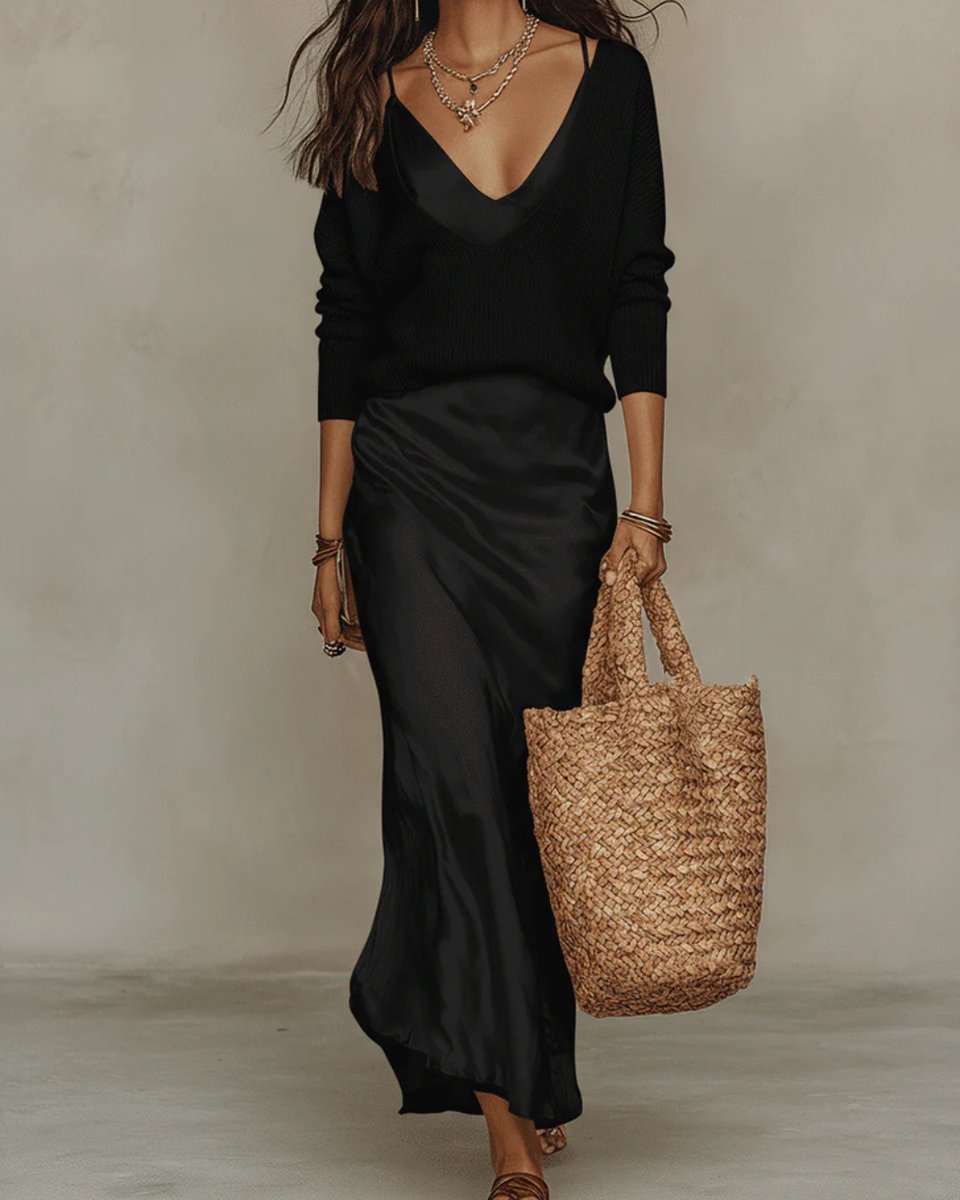 Novelle | Women's Satin Slip & Knit Top Midi Dress