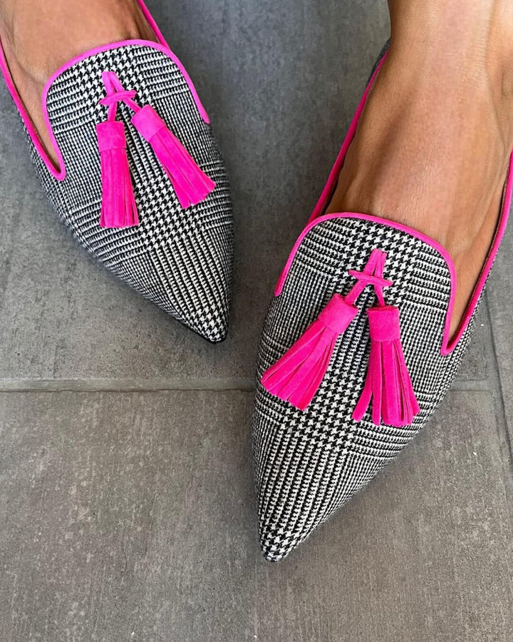 Chantal | Mocassini stampati da donna con nappine fluo