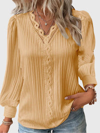 Mariselle | Elegant Pleated Lace Trim Blouse