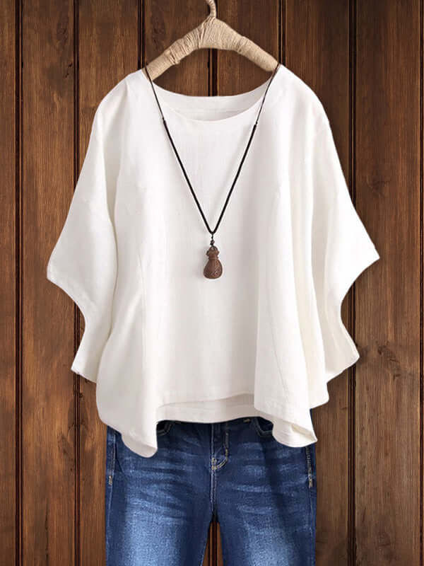 Quinley | Crepe Round Neck Short Sleeve Relaxed Tunic Top